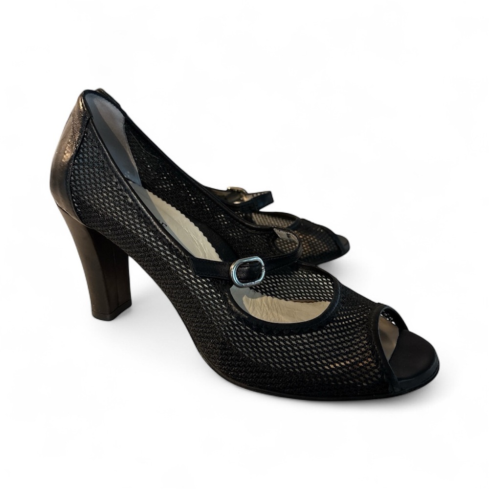 TARYN ROSE Vero Cuoio Black Mesh Peep-Toe Heels Size 41EU 9.5US